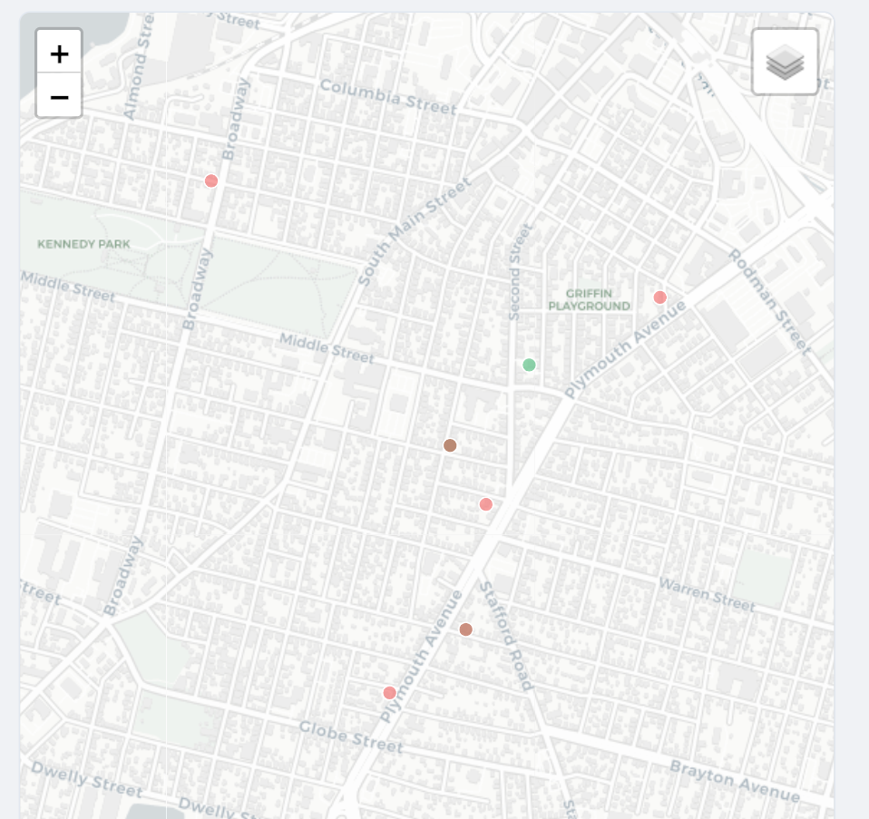 Map interface with report markers for location-enabled submissions